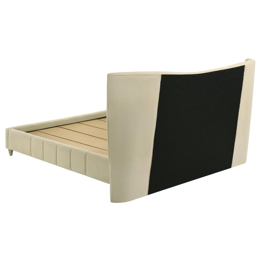 Evelyn Upholstered Queen OR Eastern King Panel Platform Bed Ivory