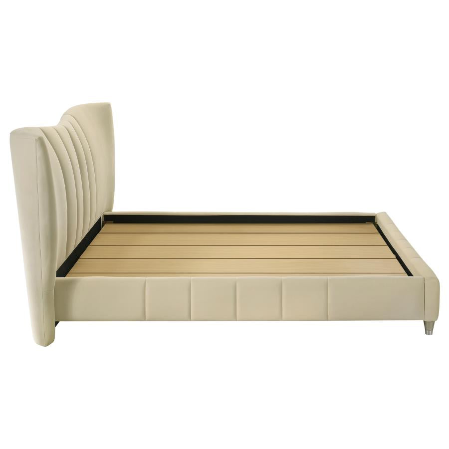 Evelyn Upholstered Queen OR Eastern King Panel Platform Bed Ivory