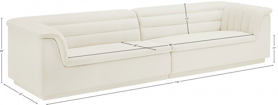 Cascade Velvet Fabric Sofa SKU: 194Cream-S119