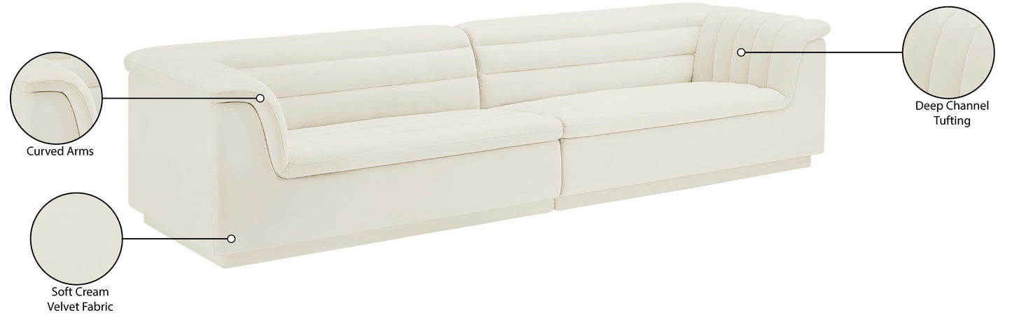 Cascade Velvet Fabric Sofa SKU: 194Cream-S119