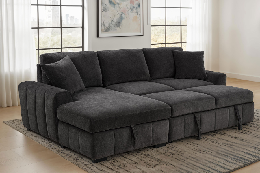 Pastrana Upholstered Sleeper Sectional Sofa LAF Chaise Grey 500349