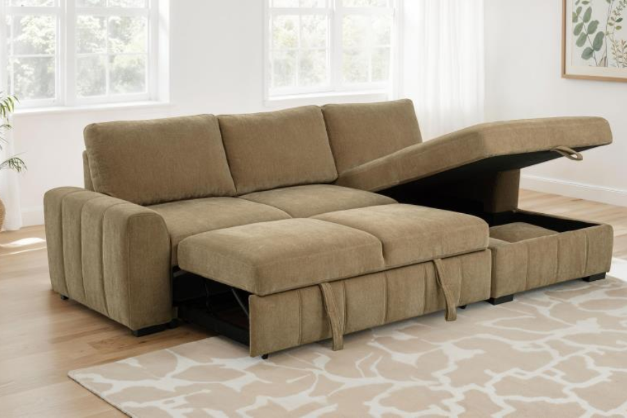 Pastrana Upholstered Sleeper Sectional Sofa RAF Chaise Camel 500348