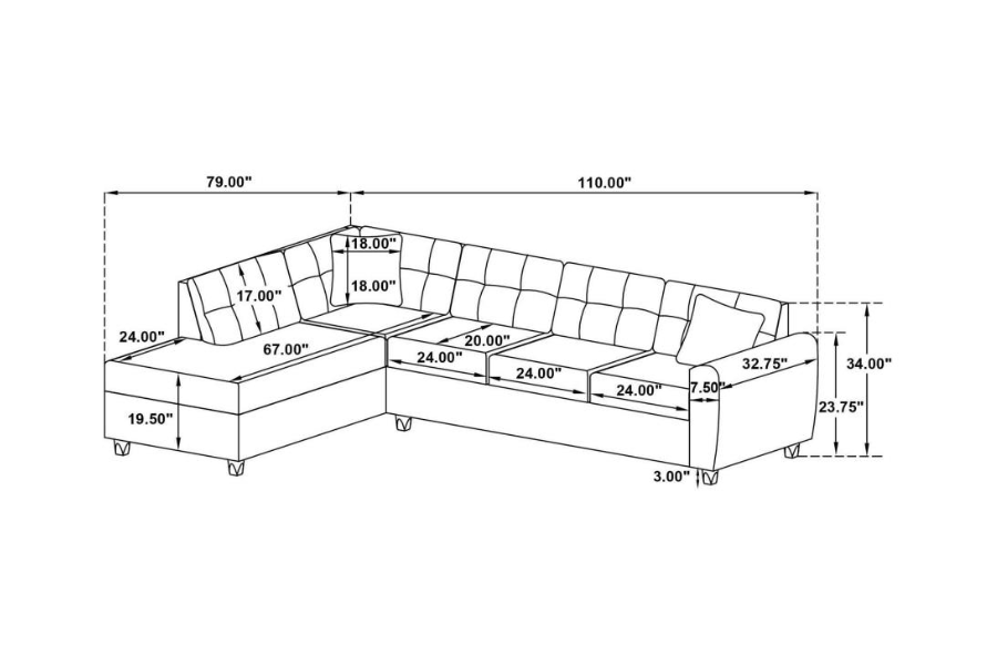 Stonenesse Sectional Sofa with Storage Ottoman Set Grey 500413-S2