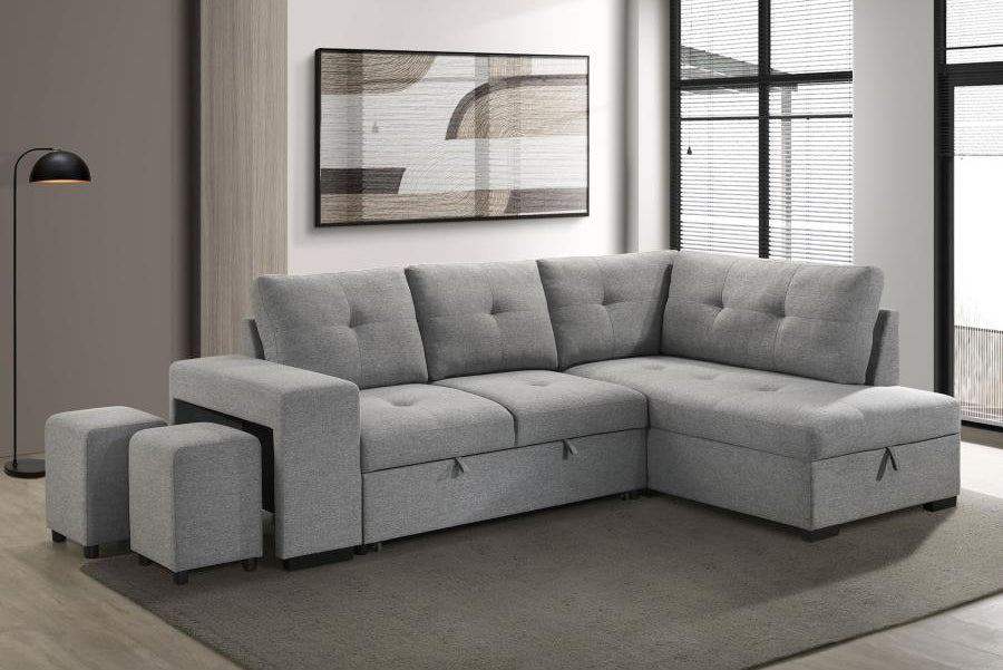 Roanne Fabric Upholstered Sleeper Sectional Sofa Grey