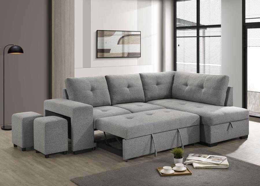 Roanne Fabric Upholstered Sleeper Sectional Sofa Grey