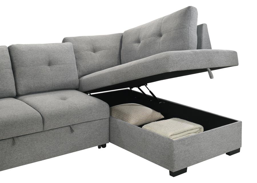 Roanne Fabric Upholstered Sleeper Sectional Sofa Grey