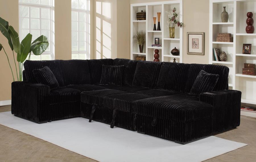 Devonshire Sleeper Sectional Sofa with Storage Chaise – Black 511049