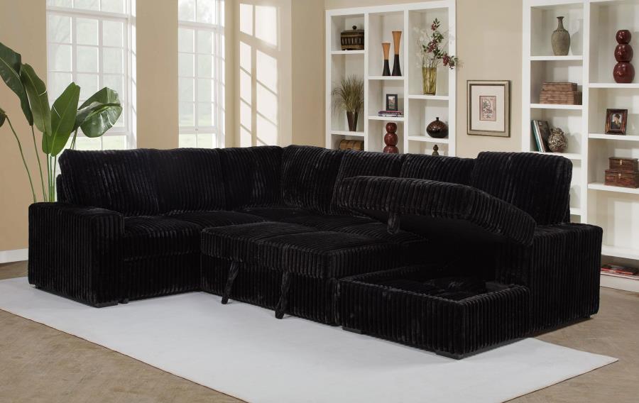 Devonshire Sleeper Sectional Sofa with Storage Chaise – Black 511049