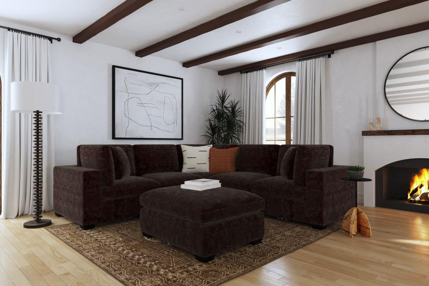 Seccional modular tapizado de 6 piezas Lakeview en color chocolate 551464-SET 