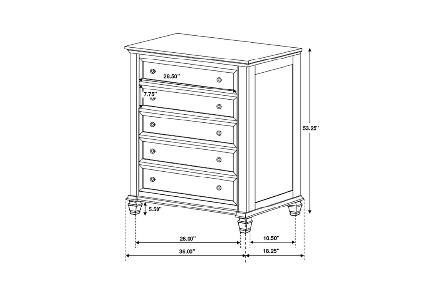 Sandy Beach 5-drawer Bedroom Chest Cream White 201305