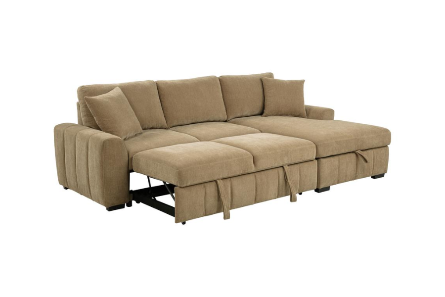 Pastrana Upholstered Sleeper Sectional Sofa RAF Chaise Camel 500348
