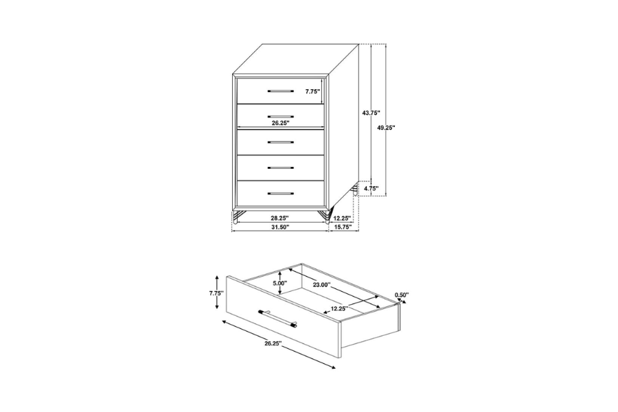 Lucia 5-drawer Bedroom Chest of Drawers White 224735