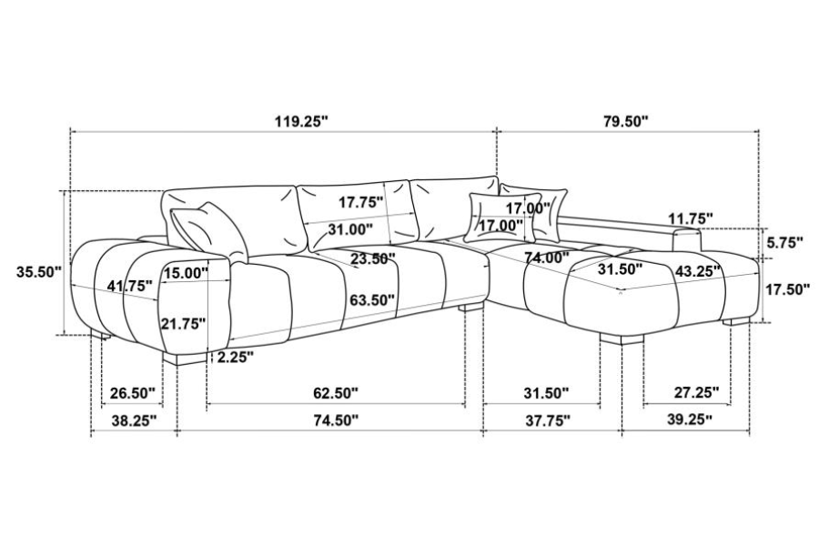 Octavia Upholstered Sectional Chaise Sofa Amber 509340