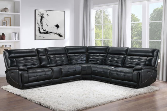 Hewitt Leather Dual Power Reclining Sectional Sofa Black