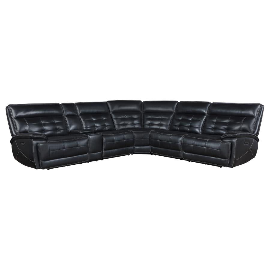 Hewitt Leather Dual Power Reclining Sectional Sofa Black