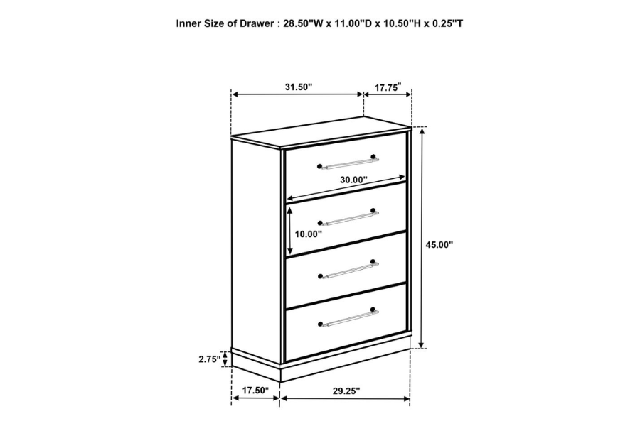 Fenwick 4-drawer Chest of Drawers Grey Oak 224985