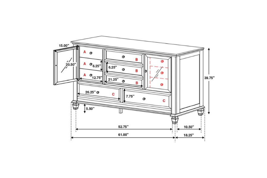 Sandy Beach 11-drawer Dresser Cream White 201303