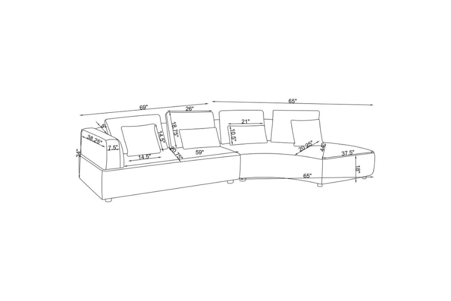 Toscano 134-inch Upholstered Sectional Sofa Grey 504075