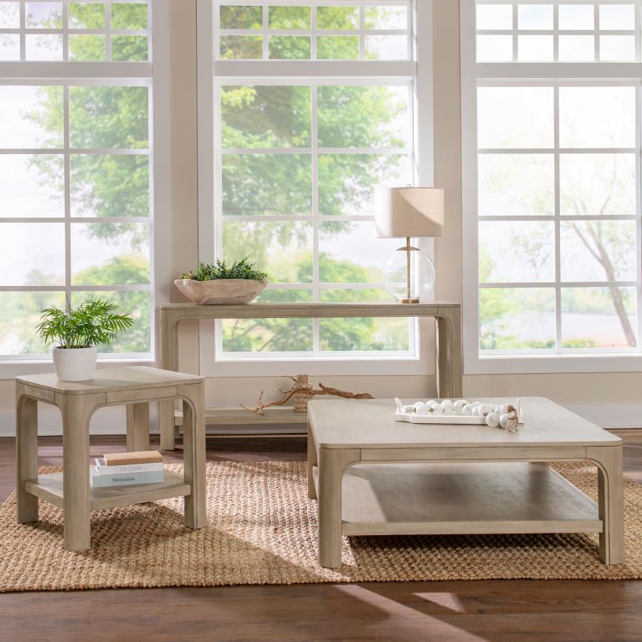 Solano Square Wood Side End Table with Shelf Weathered Mango 723487