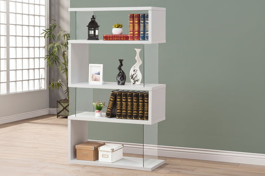 Emelle 63-inch 4-shelf Glass Panel Bookshelf White 800300