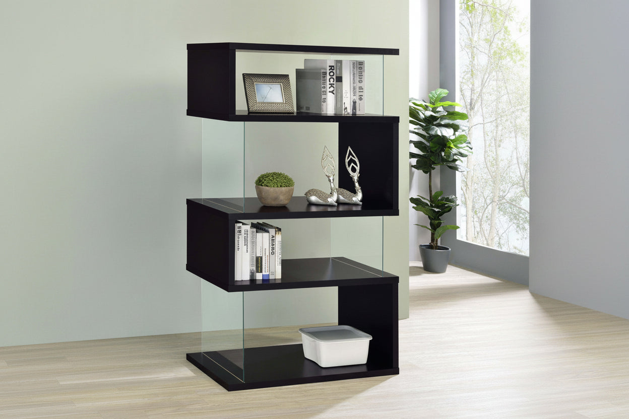 Emelle 63-inch 4-shelf Glass Panel Bookshelf Black 800340