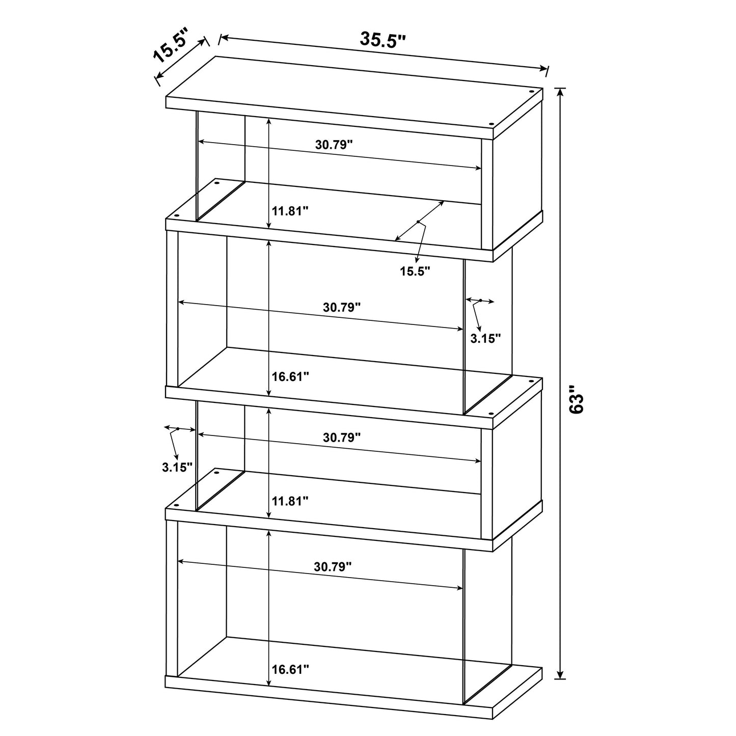 Emelle 63-inch 4-shelf Glass Panel Bookshelf Black 800340