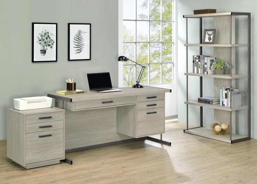 Loomis 60-inch 4-drawer Computer Desk Whitewashed Grey 805881