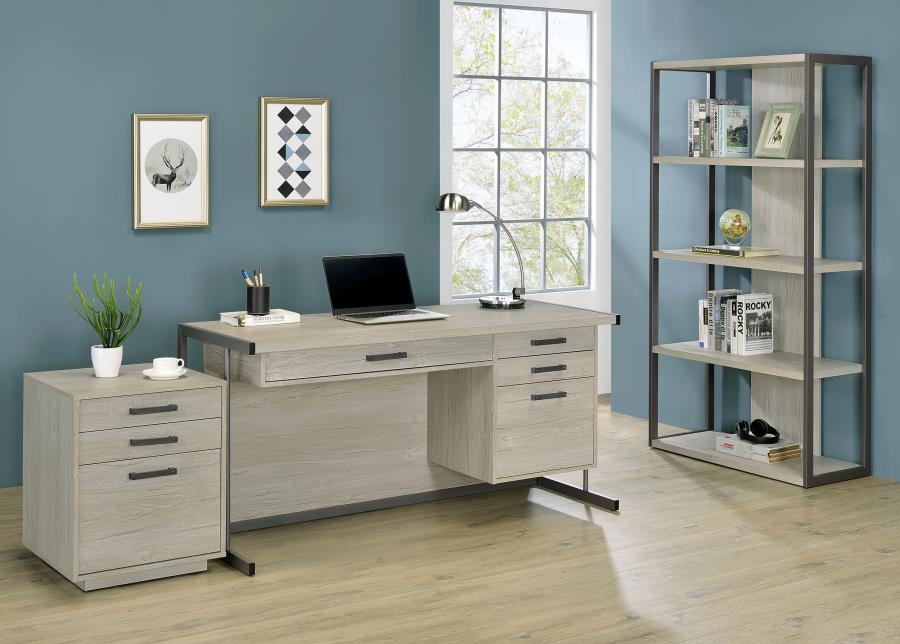 Loomis 72-inch 4-shelf Bookshelf Whitewashed Grey 805883 - Venini Furniture 