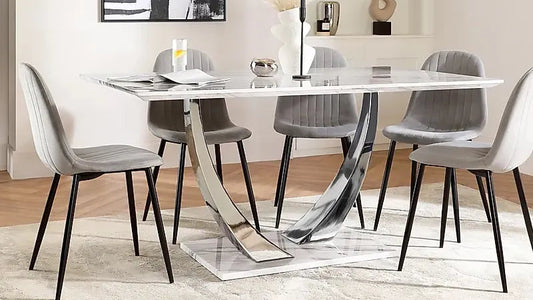 BELI DINING TABLE GREY or White MARBLE TOP - Venini Furniture 
