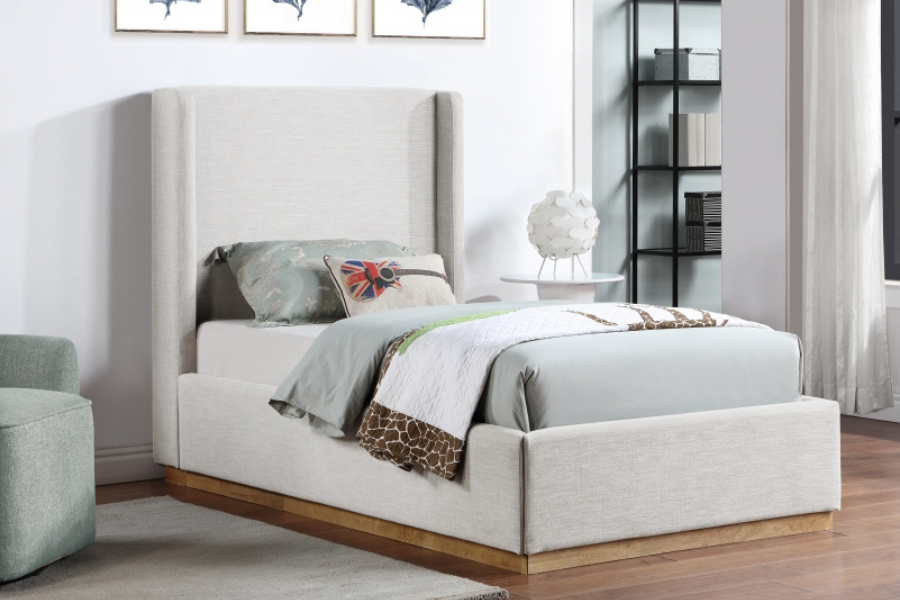 Flynn Linen Textured Fabric Twin Bed SKU: FlynnCream-T