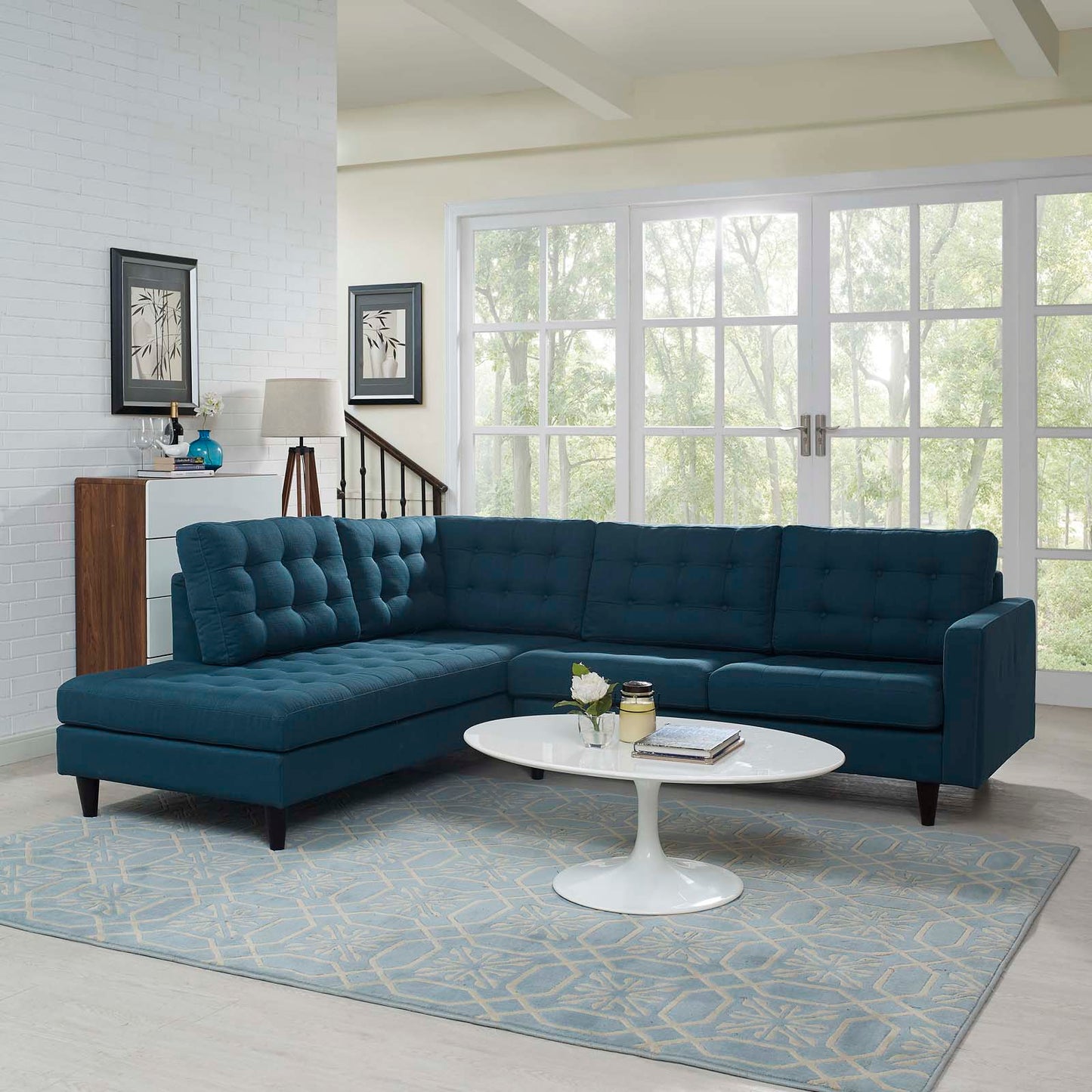 Empress 2 Piece Upholstered Fabric Left Facing Bumper Sectional FREE SHIPPING.