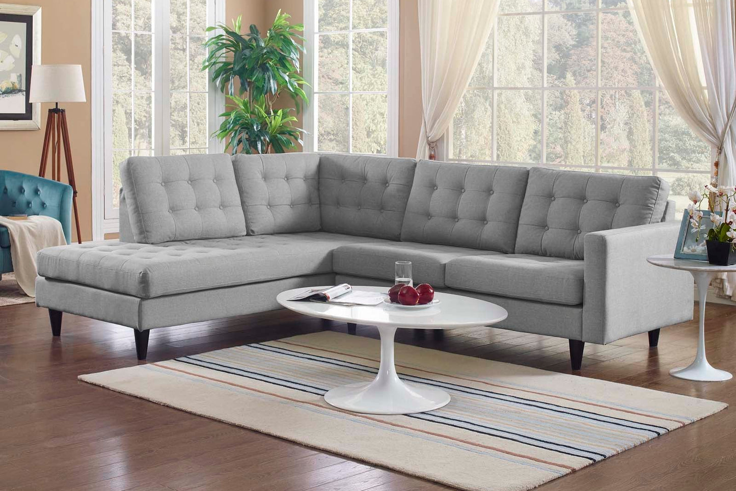 Empress 2 Piece Upholstered Fabric Left Facing Bumper Sectional FREE SHIPPING.