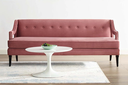 Concur Button Tufted Performance Velvet Sofa in Dusty Rose FREE SHIPPING.