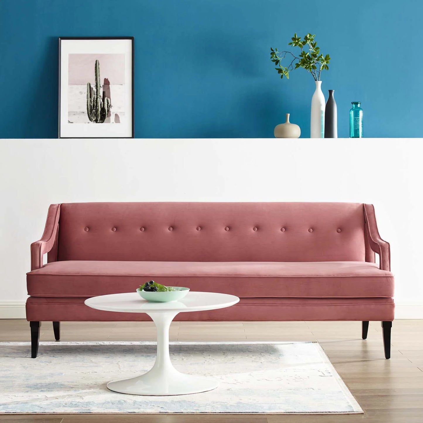 Concur Button Tufted Performance Velvet Sofa in Dusty Rose FREE SHIPPING.