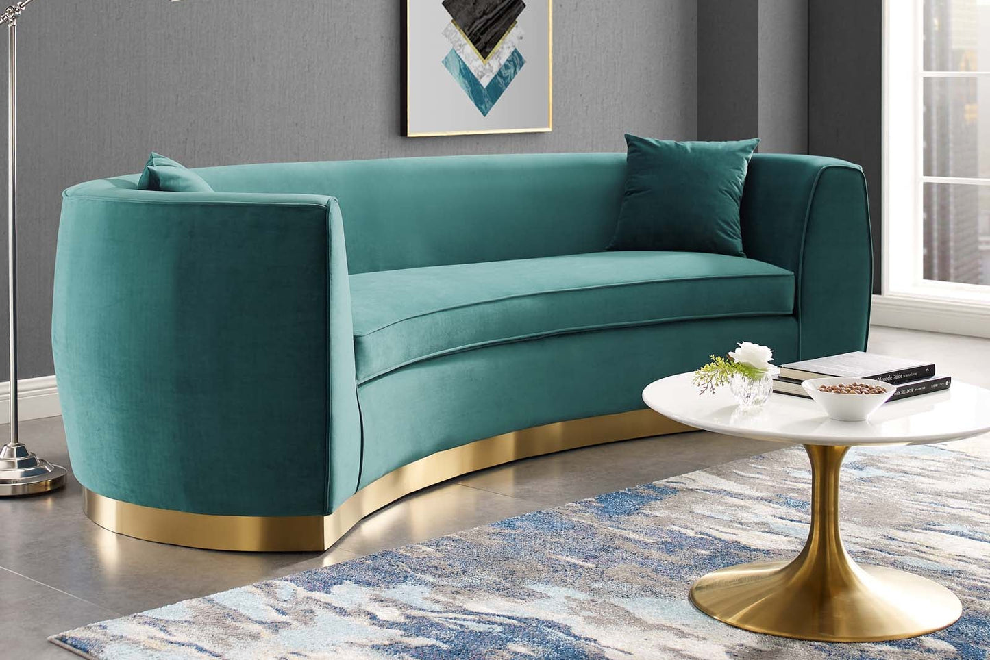 Resolute Curved Performance Velvet Sofa FREE SHIPPING.