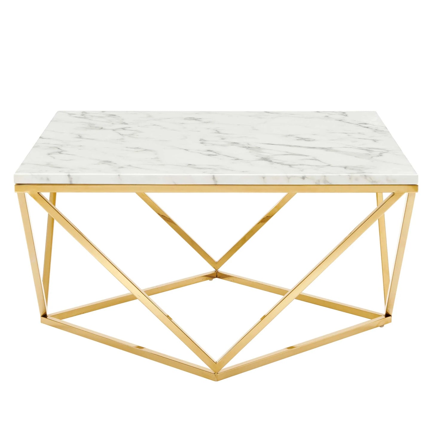 Vertex Gold Metal Stainless Steel Coffee Table in Gold White FREE SHIPPING.