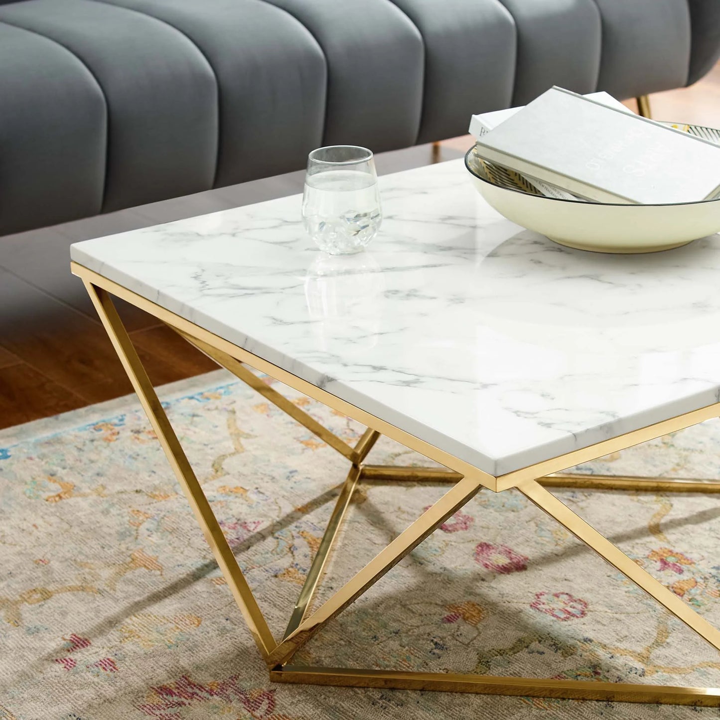 Vertex Gold Metal Stainless Steel Coffee Table in Gold White FREE SHIPPING.