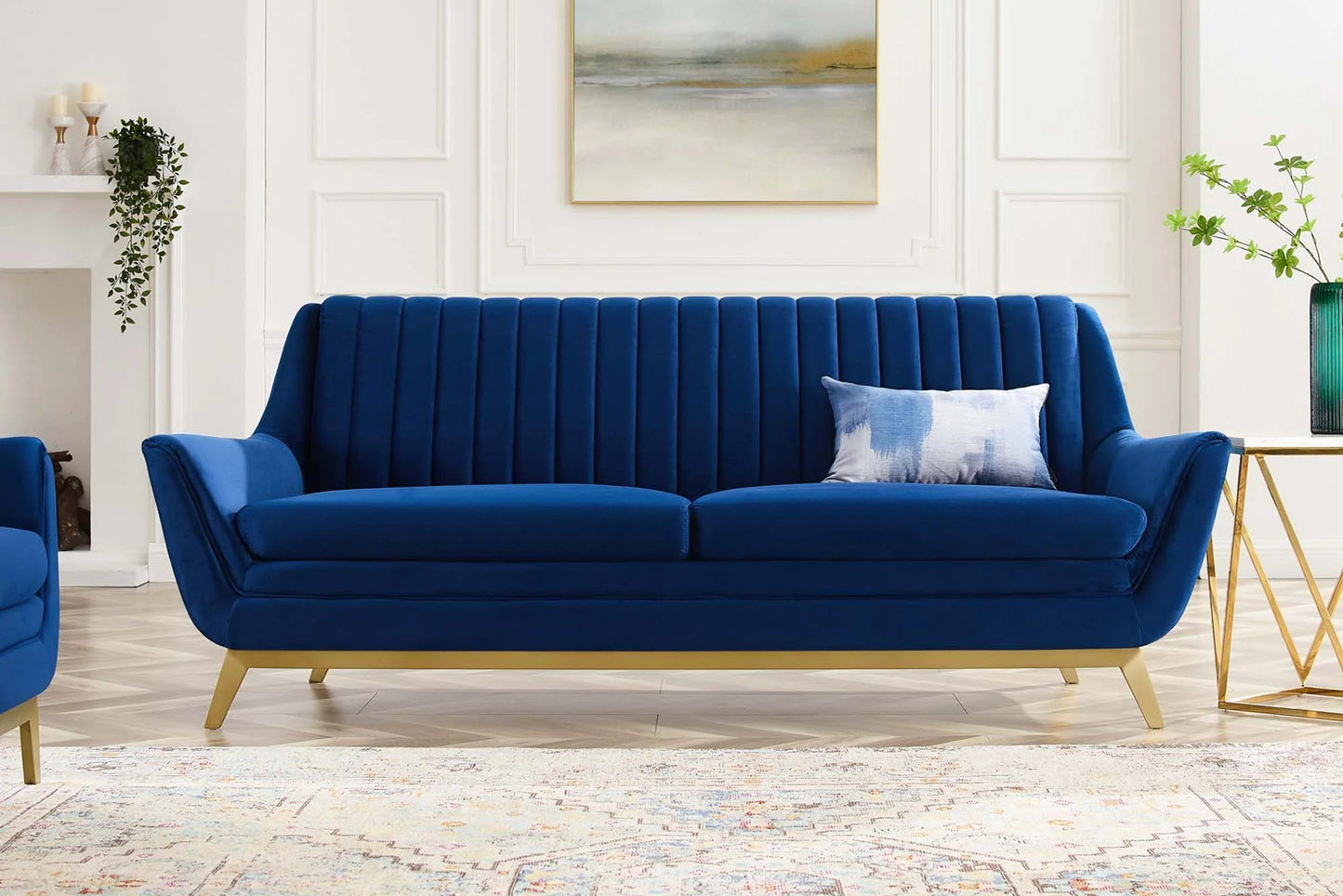 Winsome Channel Tufted Performance Velvet Sofa in Navy FREE SHIPPING.
