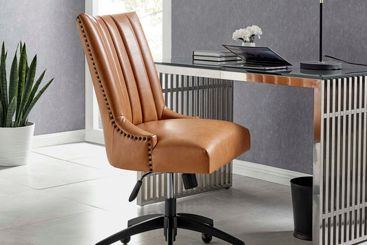 Empower Channel Tufted Vegan Leather Office Chair in Black Tan FREE SHIPPING.