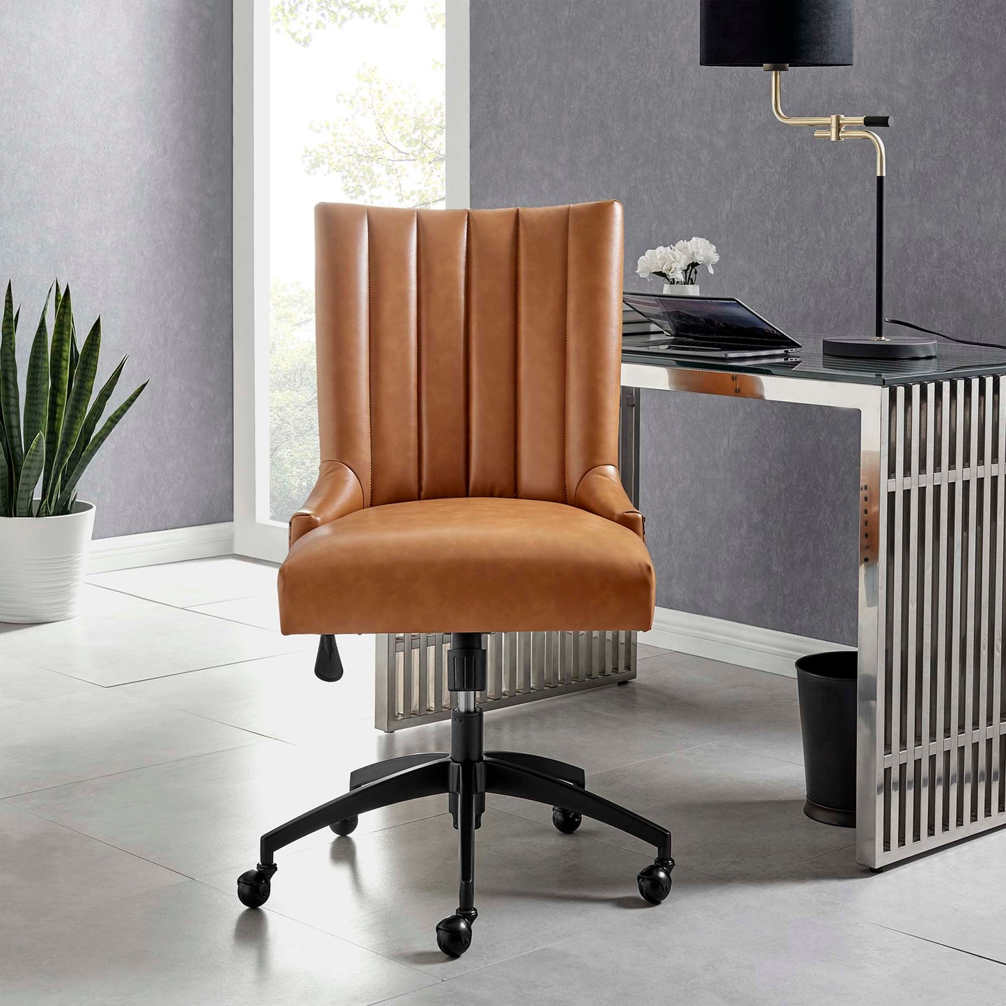 Empower Channel Tufted Vegan Leather Office Chair in Black Tan FREE SHIPPING.