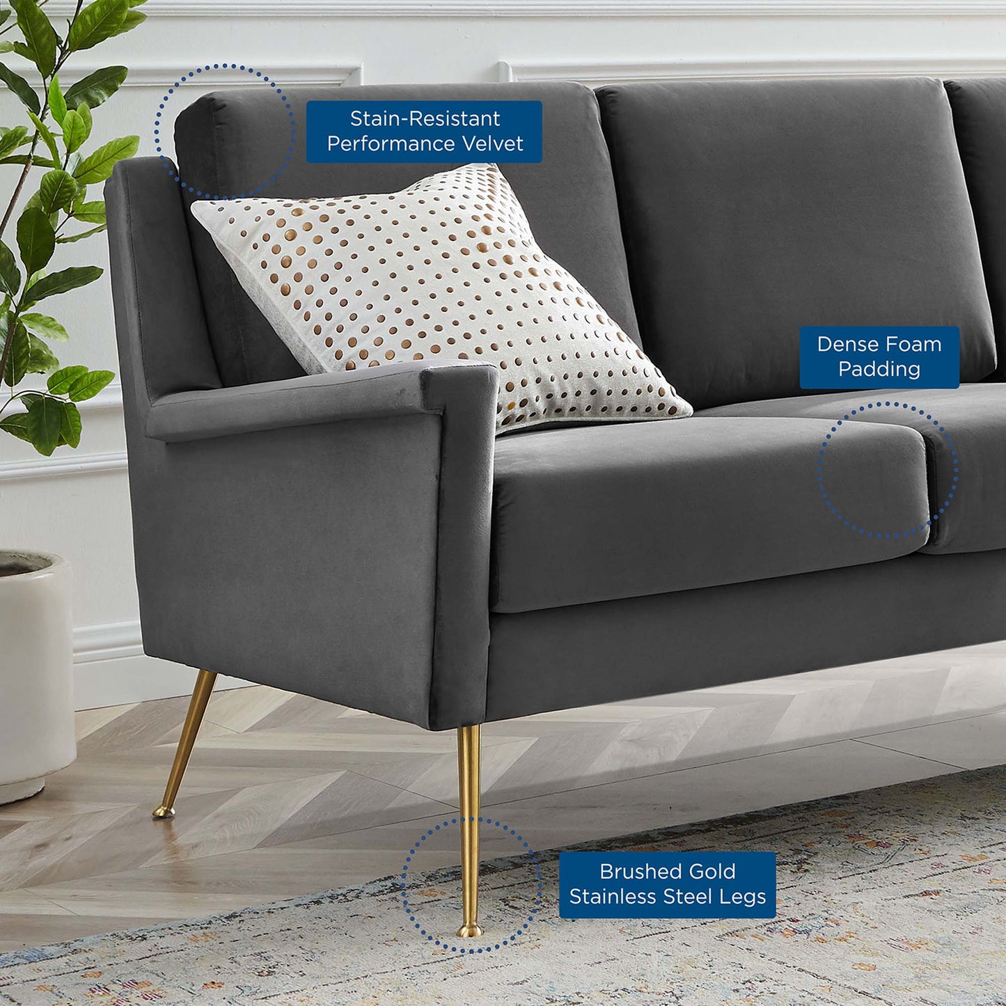 Chesapeake Performance Velvet Sofa in Gold Gray FREE SHIPPING.