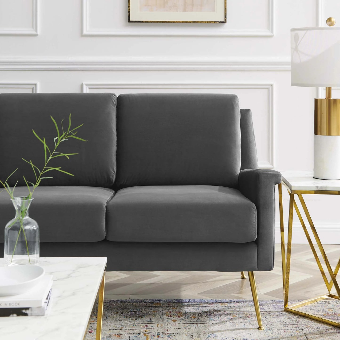 Chesapeake Performance Velvet Sofa in Gold Gray FREE SHIPPING.