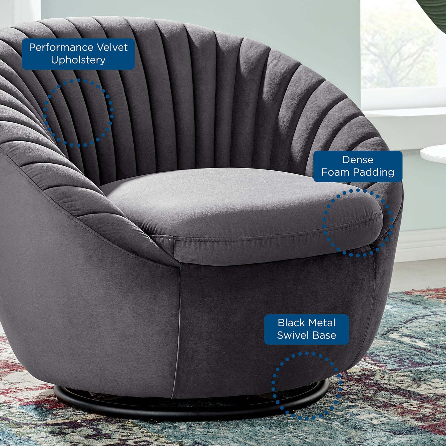 Whirr Tufted Performance Velvet Swivel Chair FREE SHIPPING.