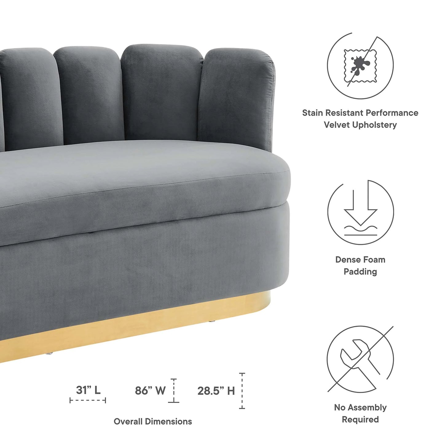 Victoria Channel Tufted Performance Velvet Sofa in Gray FREE SHIPPING.