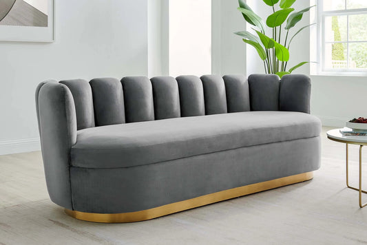 Victoria Channel Tufted Performance Velvet Sofa in Gray FREE SHIPPING.