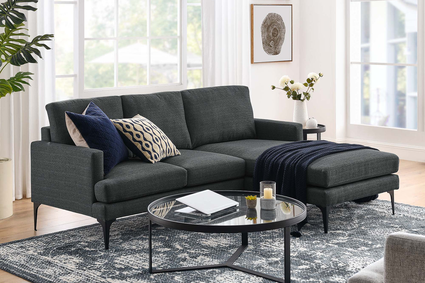 Evermore Right-Facing Upholstered Fabric Sectional Sofa FREE SHIPPING.