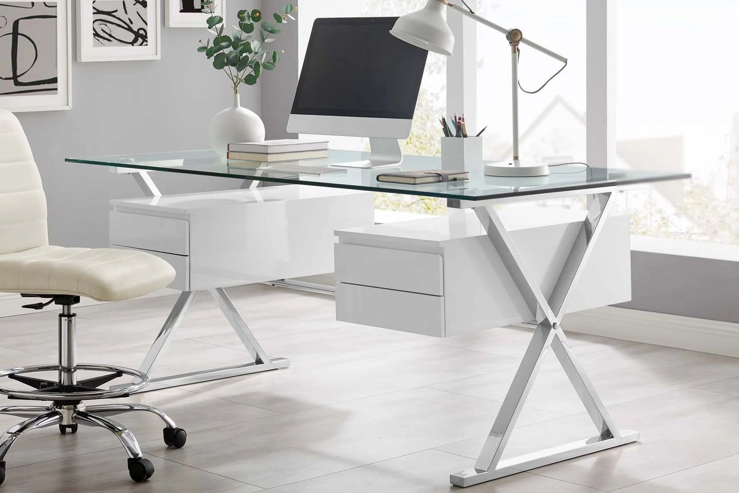 Sector 71" Glass Top Glass Office Desk FREE SHIPPING.