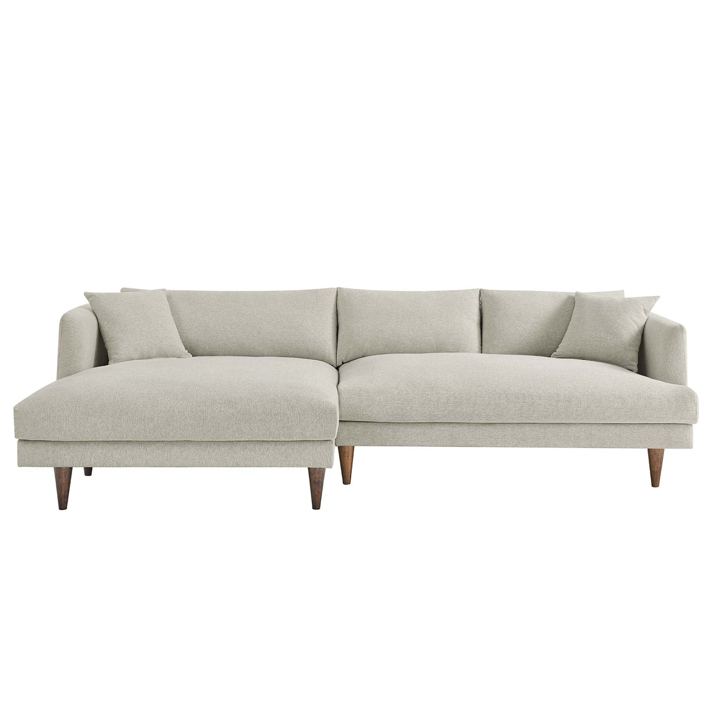 Zoya Left-Facing Down Filled Overstuffed Sectional Sofa in Heathered Weave Ivory FREE SHIPPING.