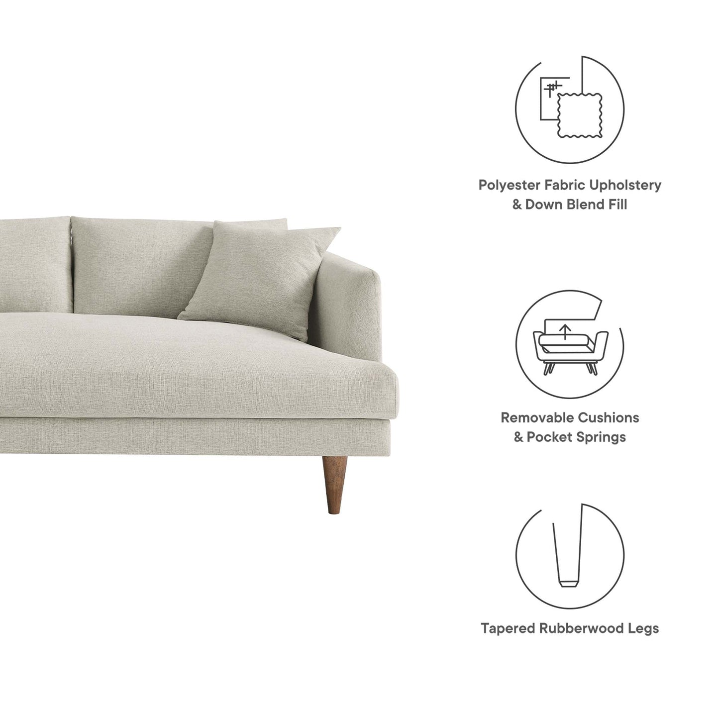 Zoya Left-Facing Down Filled Overstuffed Sectional Sofa in Heathered Weave Ivory FREE SHIPPING.