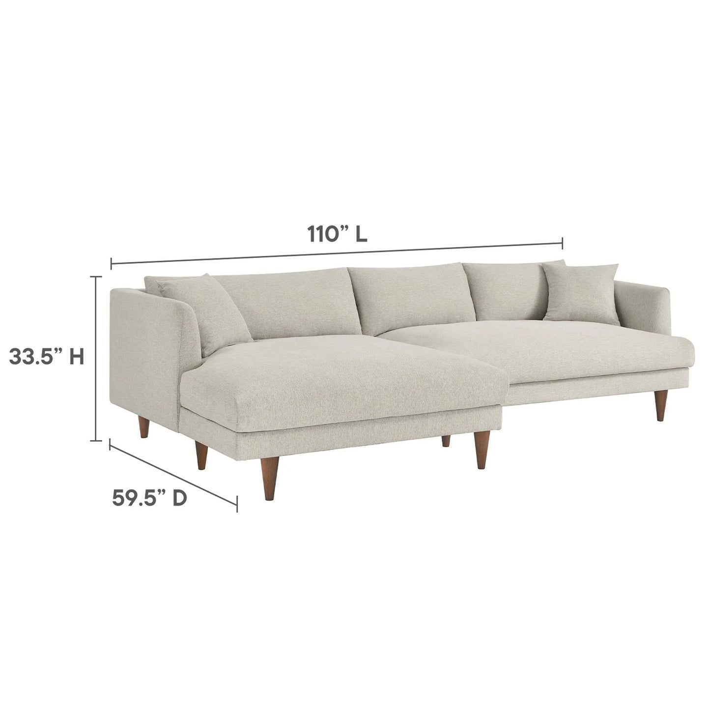 Zoya Left-Facing Down Filled Overstuffed Sectional Sofa in Heathered Weave Ivory FREE SHIPPING.